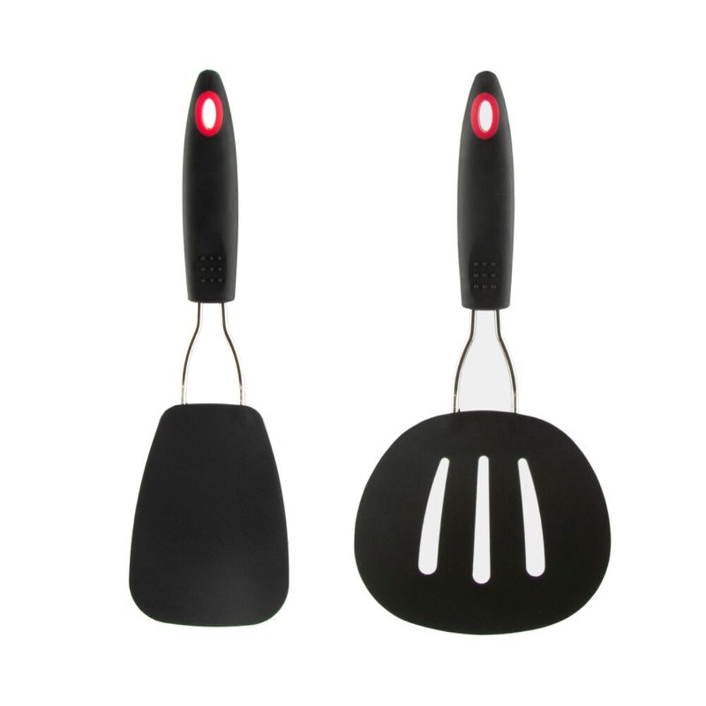 Smart Home Nylon Flexible Turner and Nylon Round Slotted Turner Set in Black